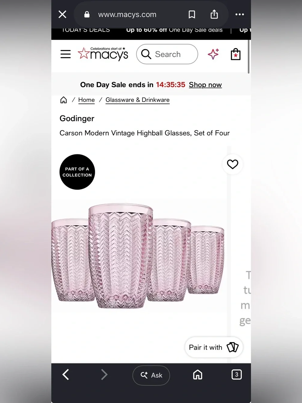 Godinger Pink Pressed Glass Tumbler Trio